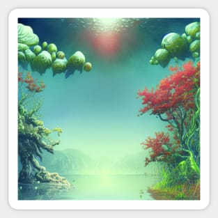 Landscape Painting with a Magical Sky and Nature with Sea Sticker